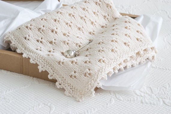 Pattern for Knit Cloverleaf Eyelet Baby Blanket With Crochet Cloverleaf Border Etsy
