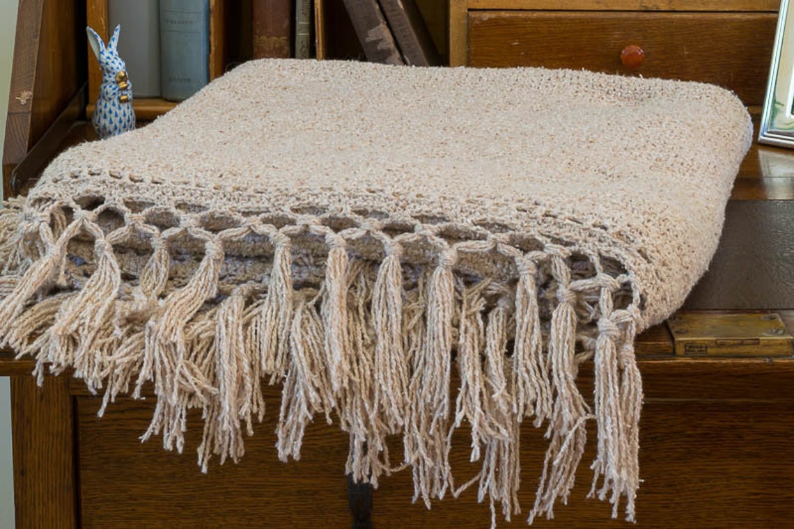 Pattern for Linen Stitch Knit Blanket With Crocheted Edge & Tassels Etsy