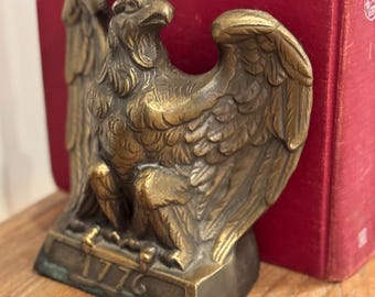 Vintage Brass Eagle Bookends | 1965 Colonial Virginia Patriotic Library Decor