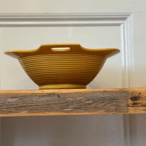 Vintage Florence Ceramics California Mustard Beehive Yellow Bowl – Mid Century Handled Pottery