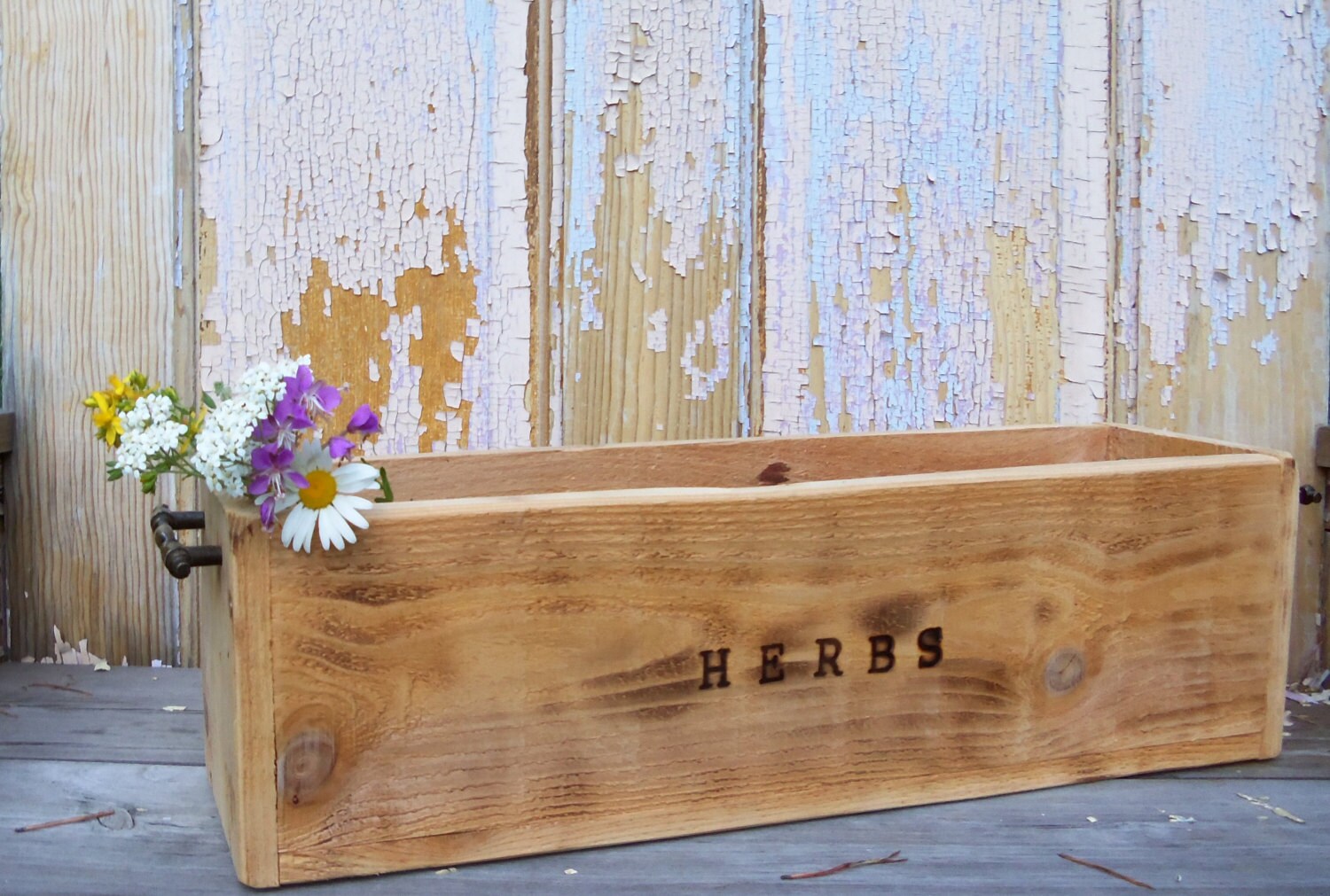Rustic Wood Planter Box Herb Garden Etsy