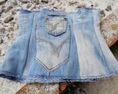 Holly repurposed denim metal boned underbust corset waist cincher with functional front pockets