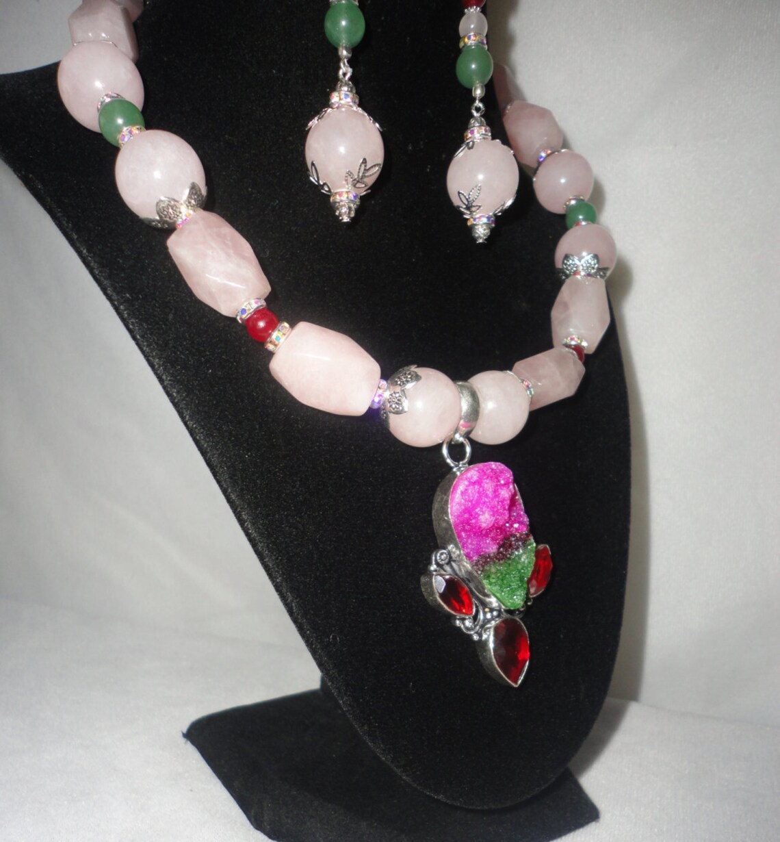 A Stunning Rose Pink Quartz Necklace Pendant Set. | Etsy