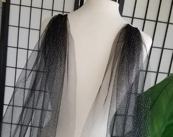 SPARKLE CAPE VEIL, Black, White, Off White, Ivory, Champagne, Cathedral 111" Long x 61" Wide, Glitter Veil - Style-"Vanessa Cape"