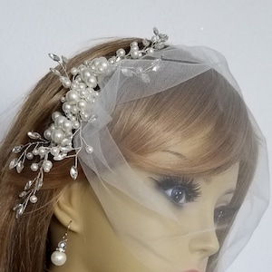 IVORY PEARL COMB, Pearl and Rhinestone Bridal Headpiece With or Without Birdcage Veil &quot;Shania&quot;