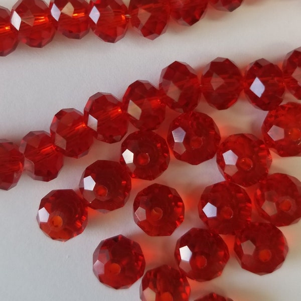 20 RED SWAROVSKI CRYSTAL BEADs - 8 mm Scarlet Red, Ruby Red Crystal Beads, Fully Drilled