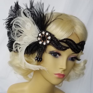 IVORY PEACOCK FEATHER Flapper Headpiece, Champagne Flapper, Downton Abbey, Feather Headband, Roaring 20&#39;s Headband, Gatsby &quot;Ashley Ivory&quot;