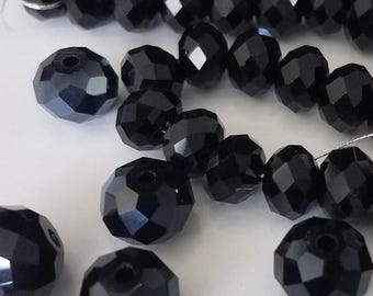 CLOSEOUT 50% OFF - 18 Black Crystal Beads - 8 mm Jet Black Crystal Beads, Fully Drilled