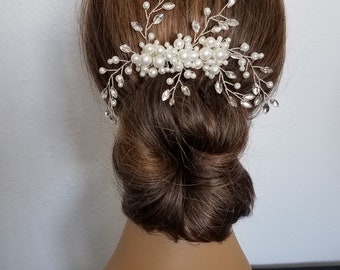 Ivory Pearl Rhinestone Bridal Comb, Wedding Headpiece - Style - "Shania"