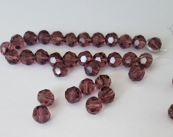 CLOSEOUT 50% OFF -20 Plum Crystal Beads - 8 mm Plum Crystal Beads, Fully Drilled