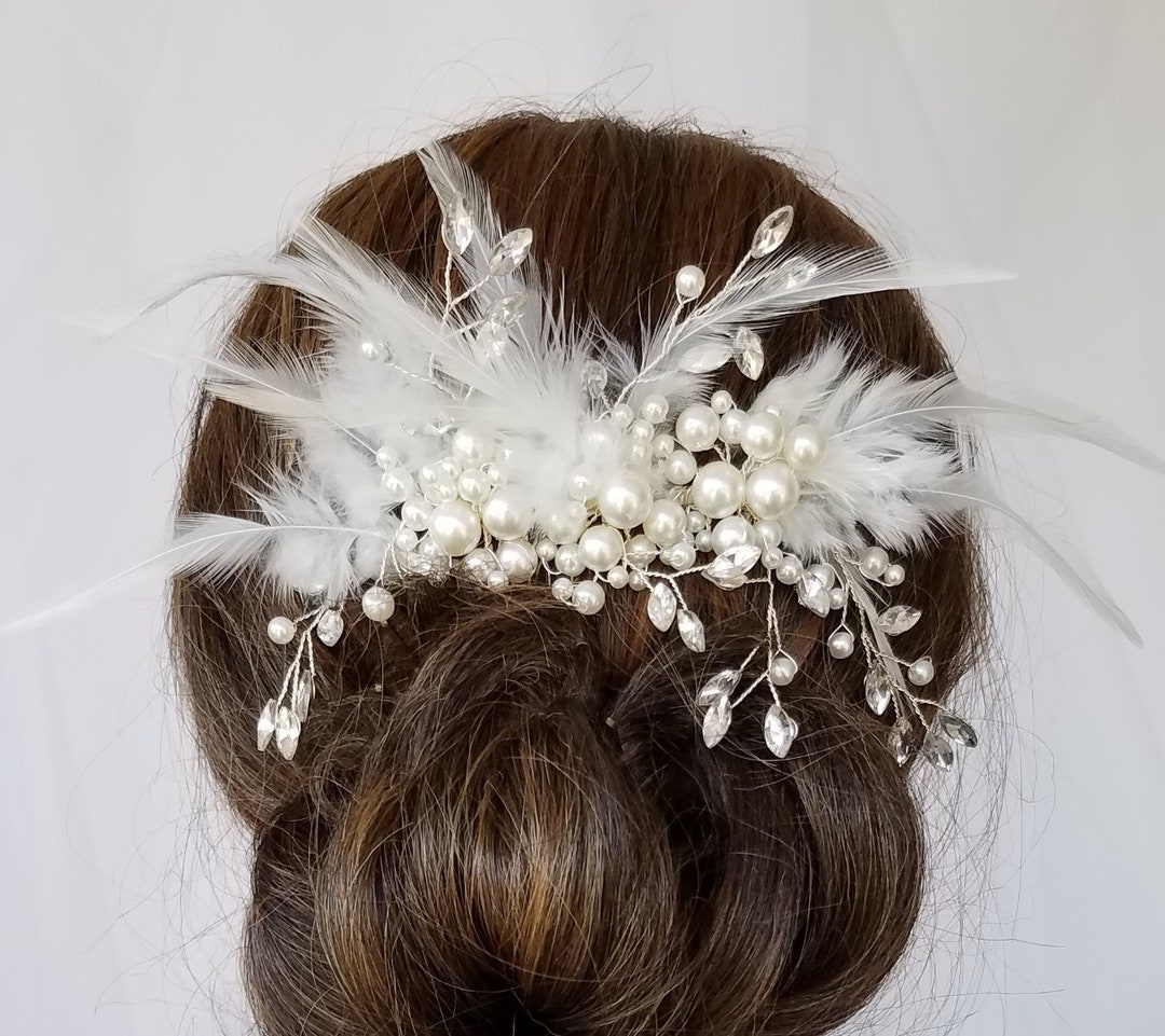 Feather & pearl headband in ivory