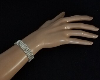 CLEARANCE SALE 50% OFF Rhinestone Stretch Bracelet 4 or 5 Rows, Perfect as a Bracelet or for a Wrist Corsage, Bridal, Prom, Quince