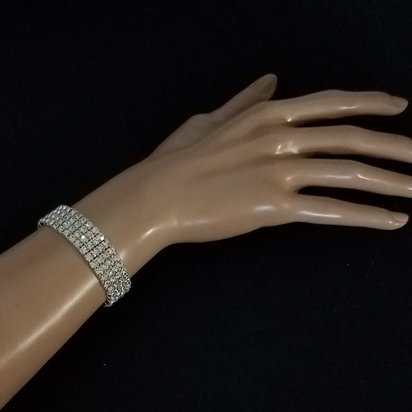 RHINESTONE STRETCH BRACELET 4 or 5 Rows, Perfect as a Bracelet or for Wrist Corsages, Bridal Bracelet, Rhinestone, Prom, Quince