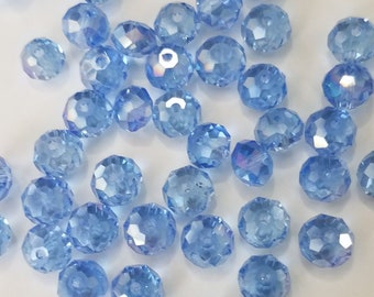 CLOSEOUT 50% OFF - 20 Ice Blue Crystal Beads - 8 mm Ice Blue Crystal Beads, Fully Drilled