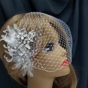 FEATHER RHINESTONE FLOWER Bridal Headpiece, With or Without Veil, Other Feather Colors Available, Style Name- "Feathered Angelina"