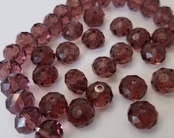 CLOSEOUT 50% OFF -30 Plum Crystal Beads - 10 mm Plum Crystal Beads, Fully Drilled