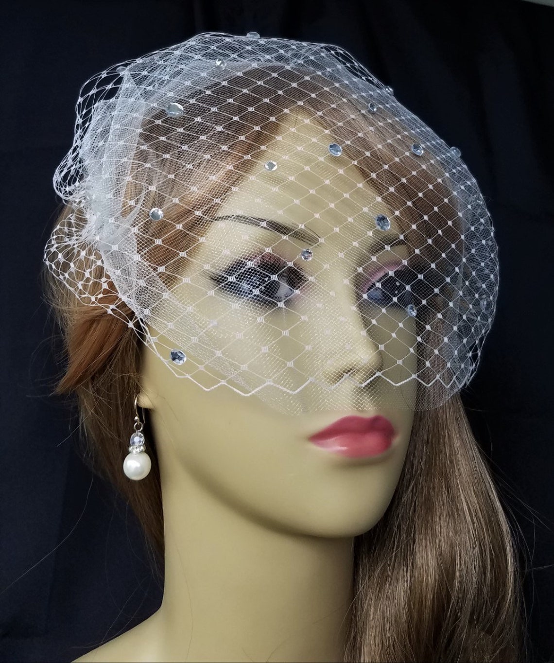 DOUBLE VEIL With Rhinestones Birdcage and Tulle Bandeau Four Etsy