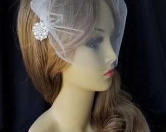 Tulle Birdcage Veil with Embellishment & Rhinestone Hairpin – Style "Susie"
