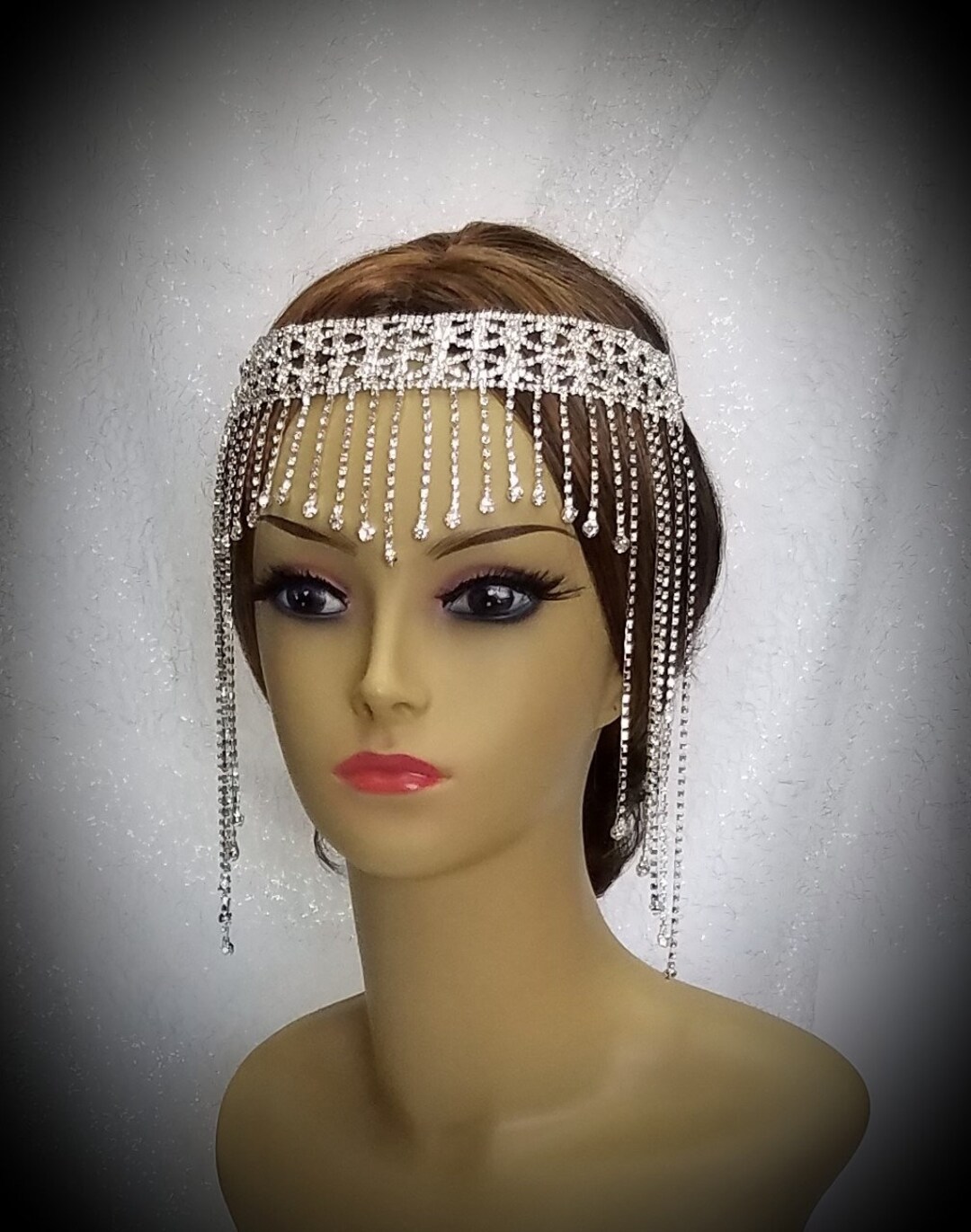 RHINESTONE HEAD CHAIN Rhinestone Gatsby Bridal Headpiece Birdcage Veil