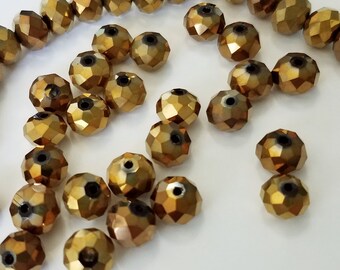 CLOSEOUT 50% OFF - 24 Gold Crystal Beads - 10 mm Gold Crystal Beads, Fully Drilled