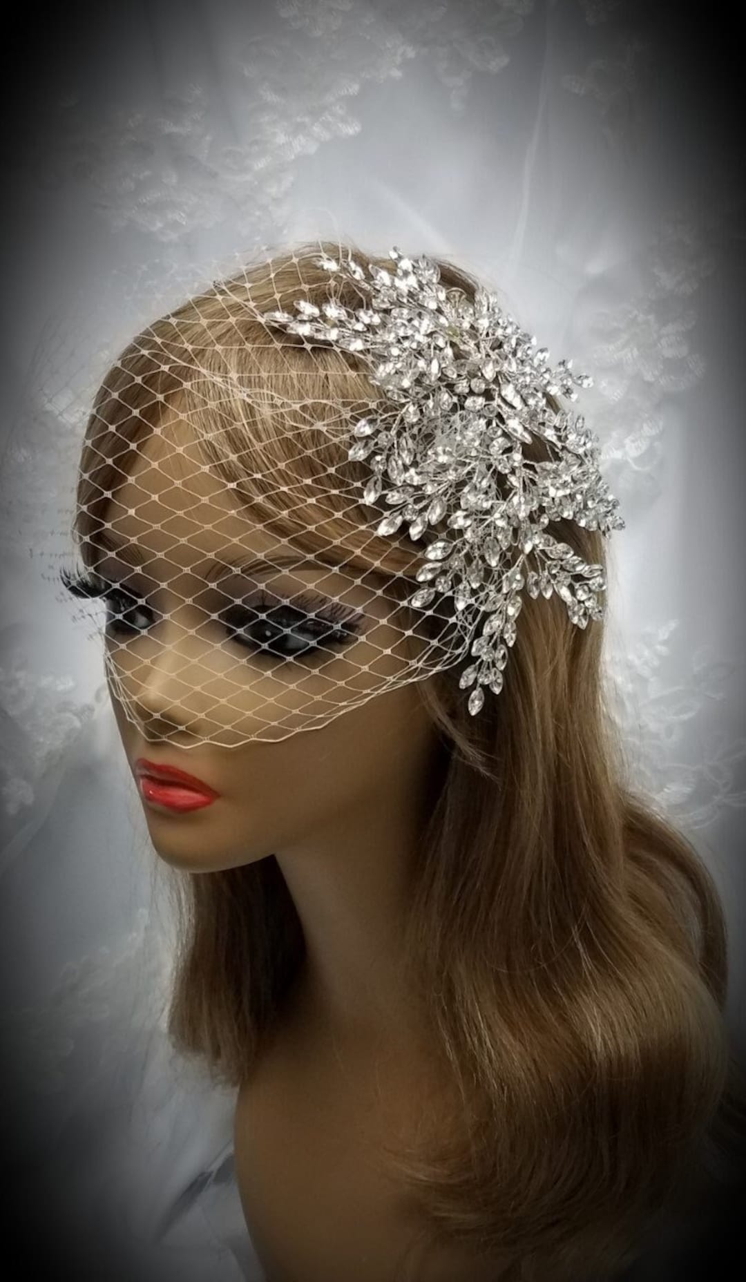 Pearl and Rhinestone Headpiece with Veil main image 1