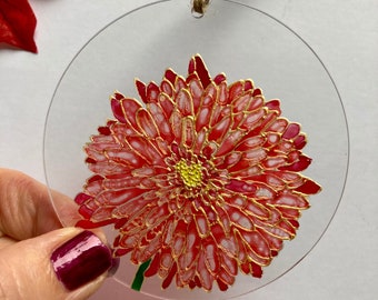Atrapasol de crisantemo: vitral pintado a mano, flor de nacimiento de noviembre