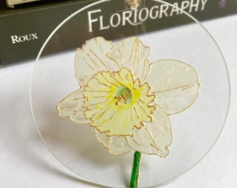 Pintura de vidrio de Narciso: Atrapasol de flores de nacimiento de diciembre, regalo de Capricornio