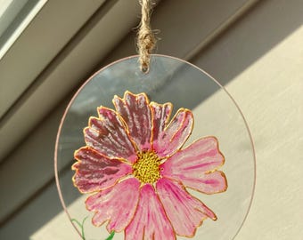 Atrapasueños de flores Cosmos hechos a mano: Arte de vidrio con flores de nacimiento de octubre