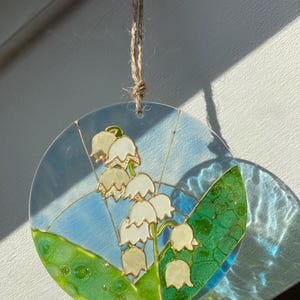 lily of the valley stained glass May birth flower suncatcher