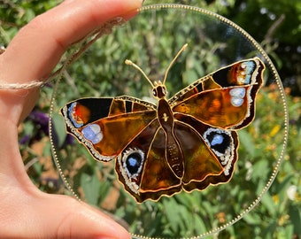 Arte de vitral de mariposa pavo real pintado a mano para amantes de la naturaleza