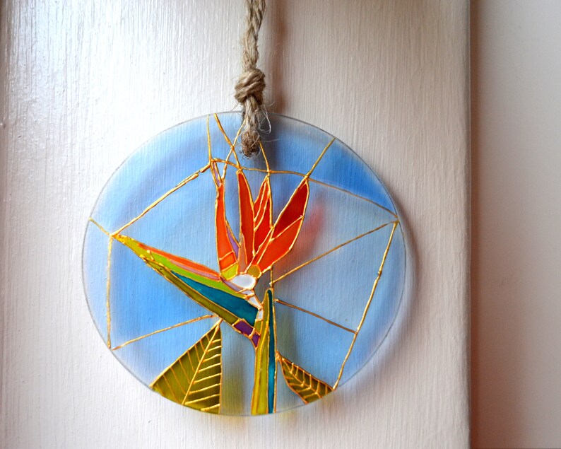Bird of paradise flower suncatcher stained glass tropical | Etsy