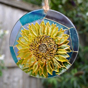 sunflower suncatcher hand painted stained glass art for kitchen decor