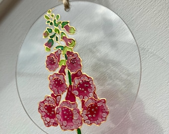 Vidriera con diseño de dedaleras: decoración para jardín rústico, arte con flores silvestres.
