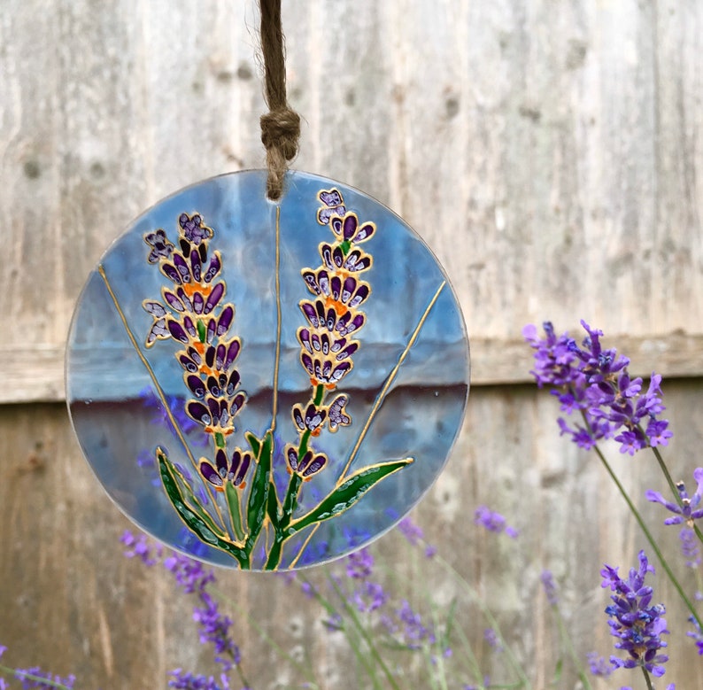 Stained glass flower lavender painting purple flower | Etsy