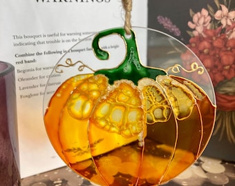 Atrapasol de calabaza de vidrio de colores: decoración otoñal de vidrio vibrante pintada a mano