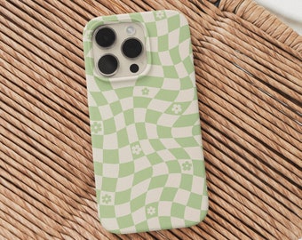 Green Wavy Checkered Phone Case for iPhone | iPhone 14, iPhone 13, iPhone 12, iPhone 11, iPhone X, Pro Max | Trendy Y2K Phone Case