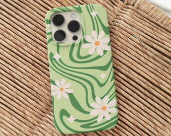 Green Wavy Retro Flower Phone Case | Trendy Daisy iPhone Case | iPhone 14 13 12 11 Pro Max Models