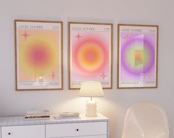 Angel Numbers Aura Poster Set of 3 | Printable Wall Art | DIGITAL DOWNLOAD | Feminine Manifestation Affirmations Spiritual Wall Decor