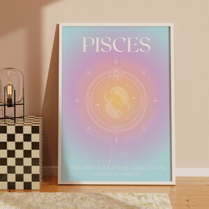 Pisces Zodiac Wall Art | Printable Wall Art Print Poster| Astrology Minimalist Modern Gradient Digital Download