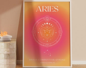 Zodiac Wall Art ARIES | Printable Wall Art Print Poster| Minimalist Modern Gradient Astrology Digital Download