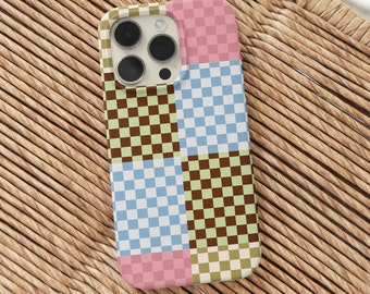 Trendy Colorful Checkerboard iPhone 14 Case | Wireless Charging iPhone 14 Plus Case | Checkered Phone Case