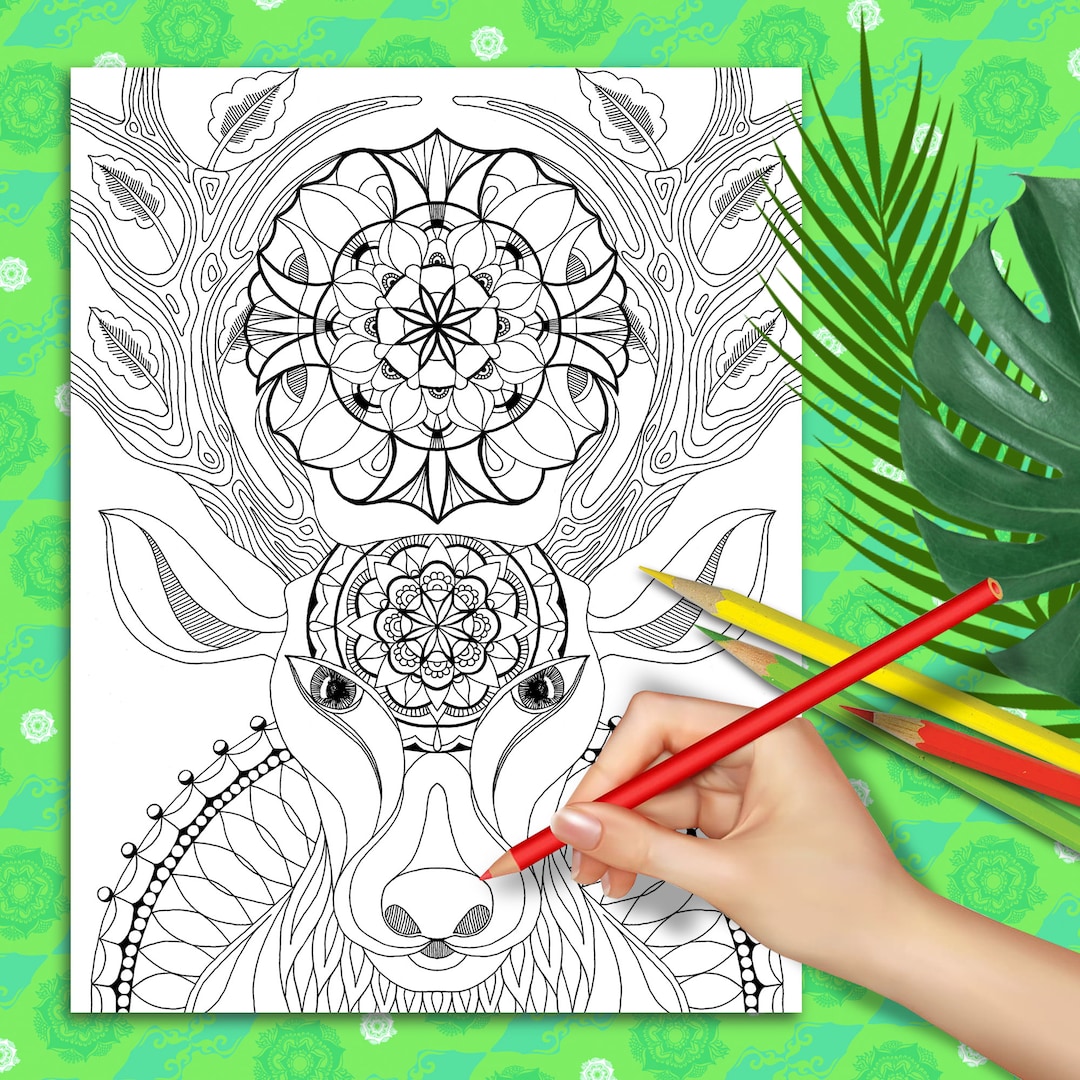 Deer. Coloring Page for Adults. Printable Coloring Page. Instant