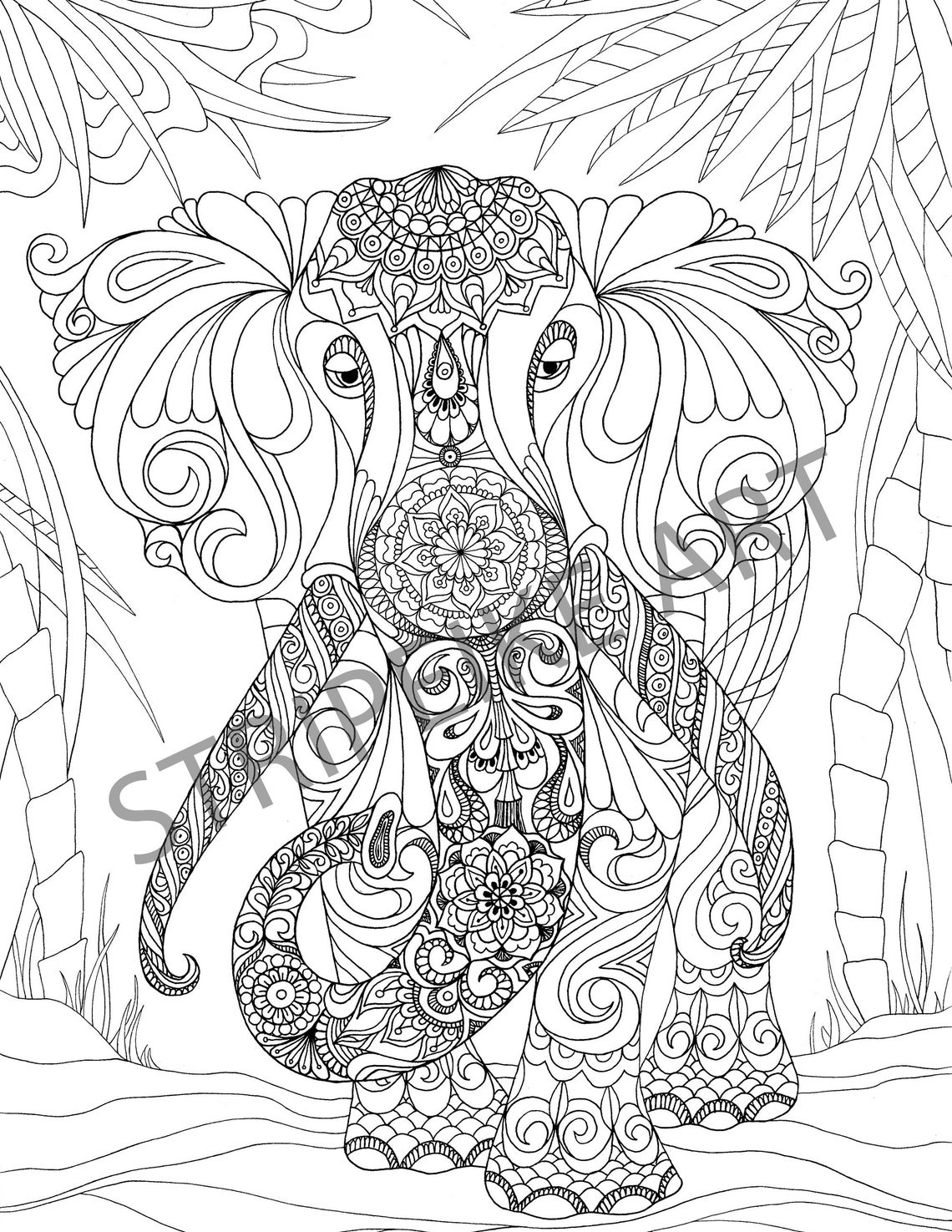 Elephant. Coloring Page for Adults. Printable Coloring Page. Instant ...