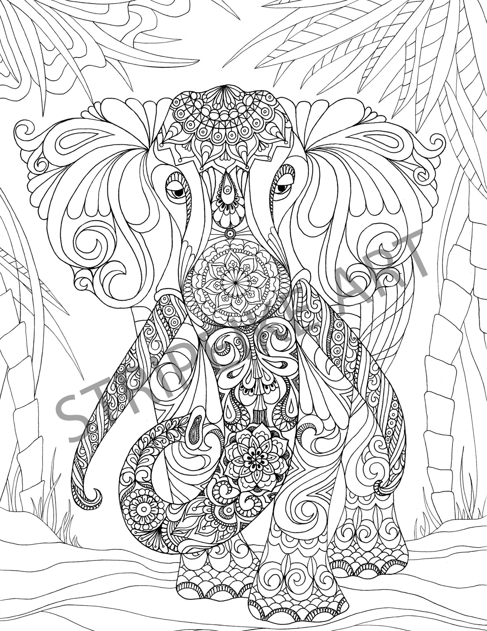 Elephant. Coloring Page for Adults. Printable Coloring Page. Instant ...