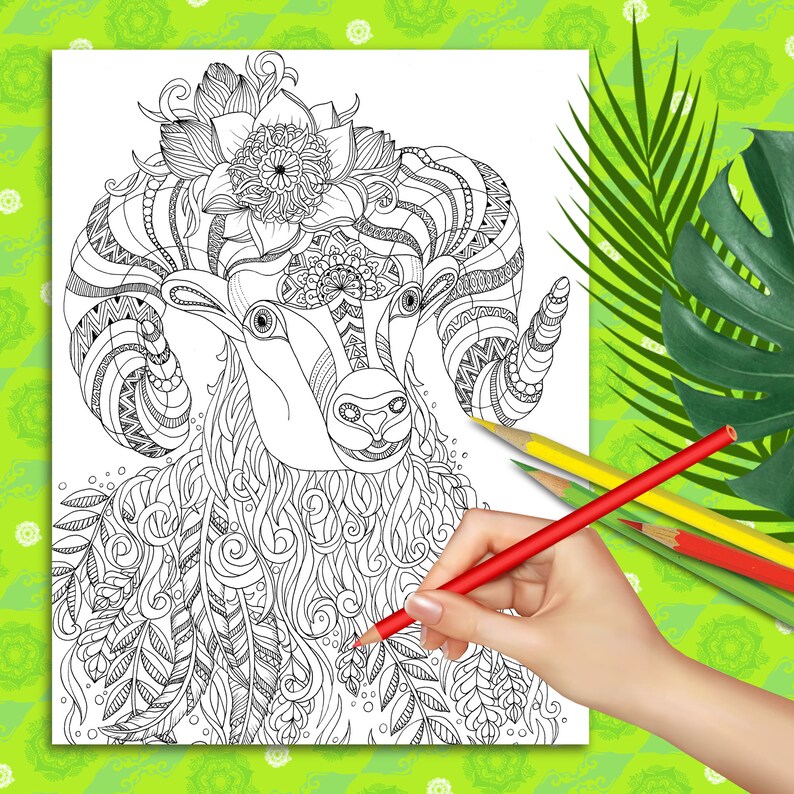 Goat. Coloring Page for Adults. Printable Coloring Page. | Etsy