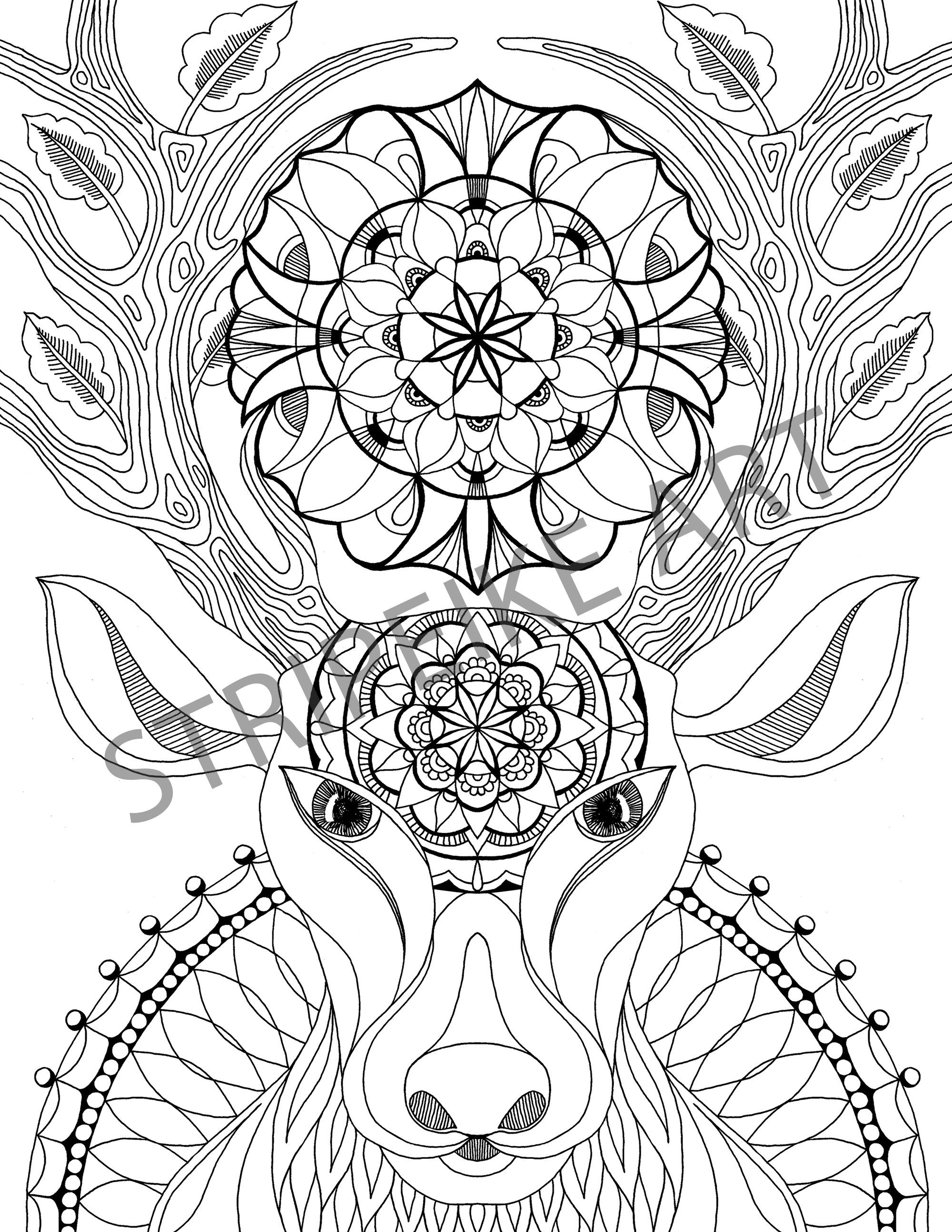Deer. Coloring Page for Adults. Printable Coloring Page. Instant ...