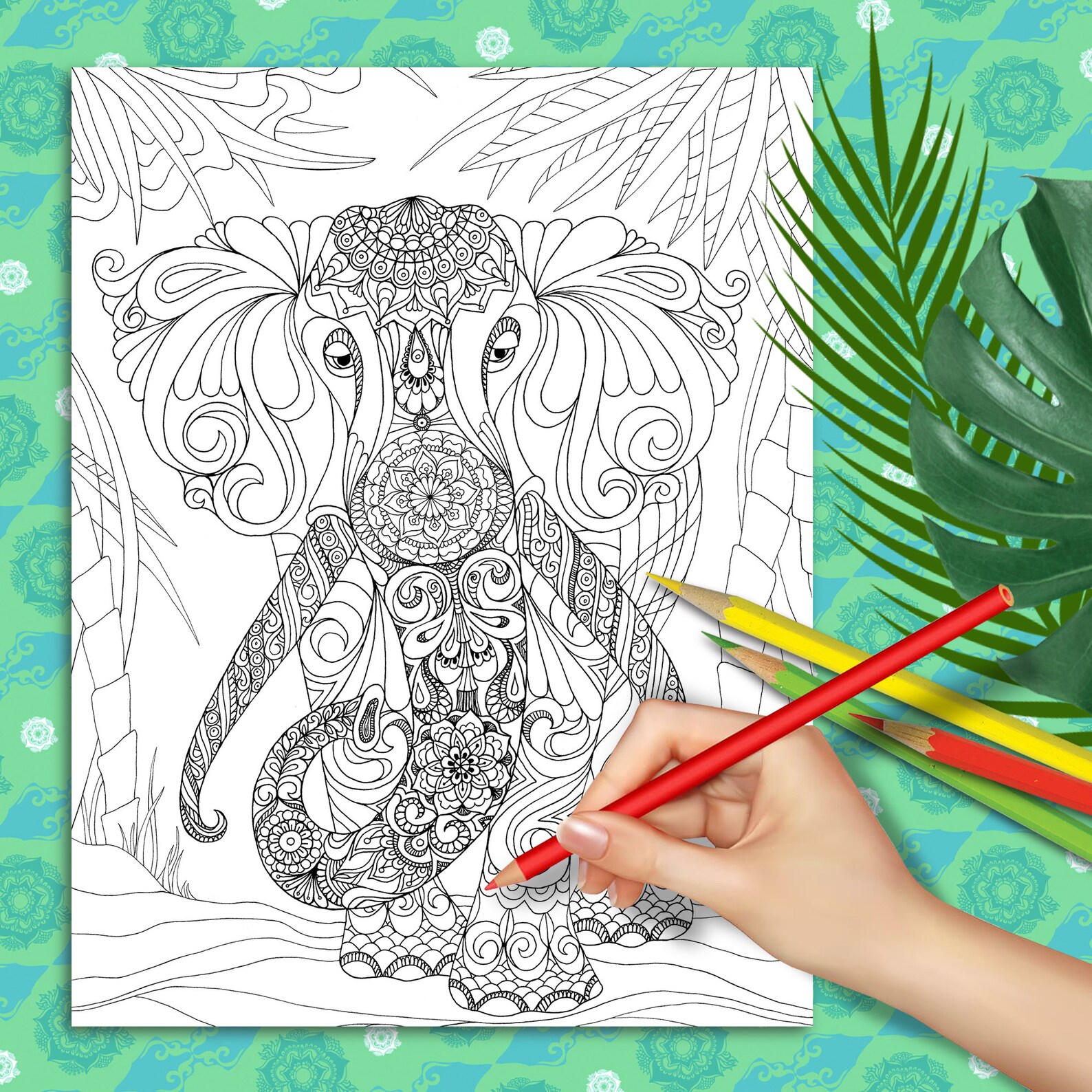 Elephant. Coloring Page for Adults. Printable Coloring Page. Instant ...