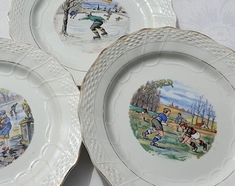 Moulin des loups, Ensemble de 3 Français assiettes à dessert antiques, Mois antique de l’année Assiette,