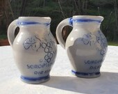 German vintage salt glazed pitchers or jugs for Kirsch,set of 2, grey and blue stoneware pitcher,
