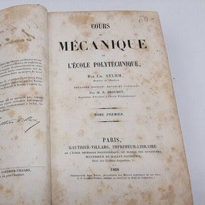 Livre de mécanique antique français de 1860 du lycée polytechnique français, livre scientifique français vintage